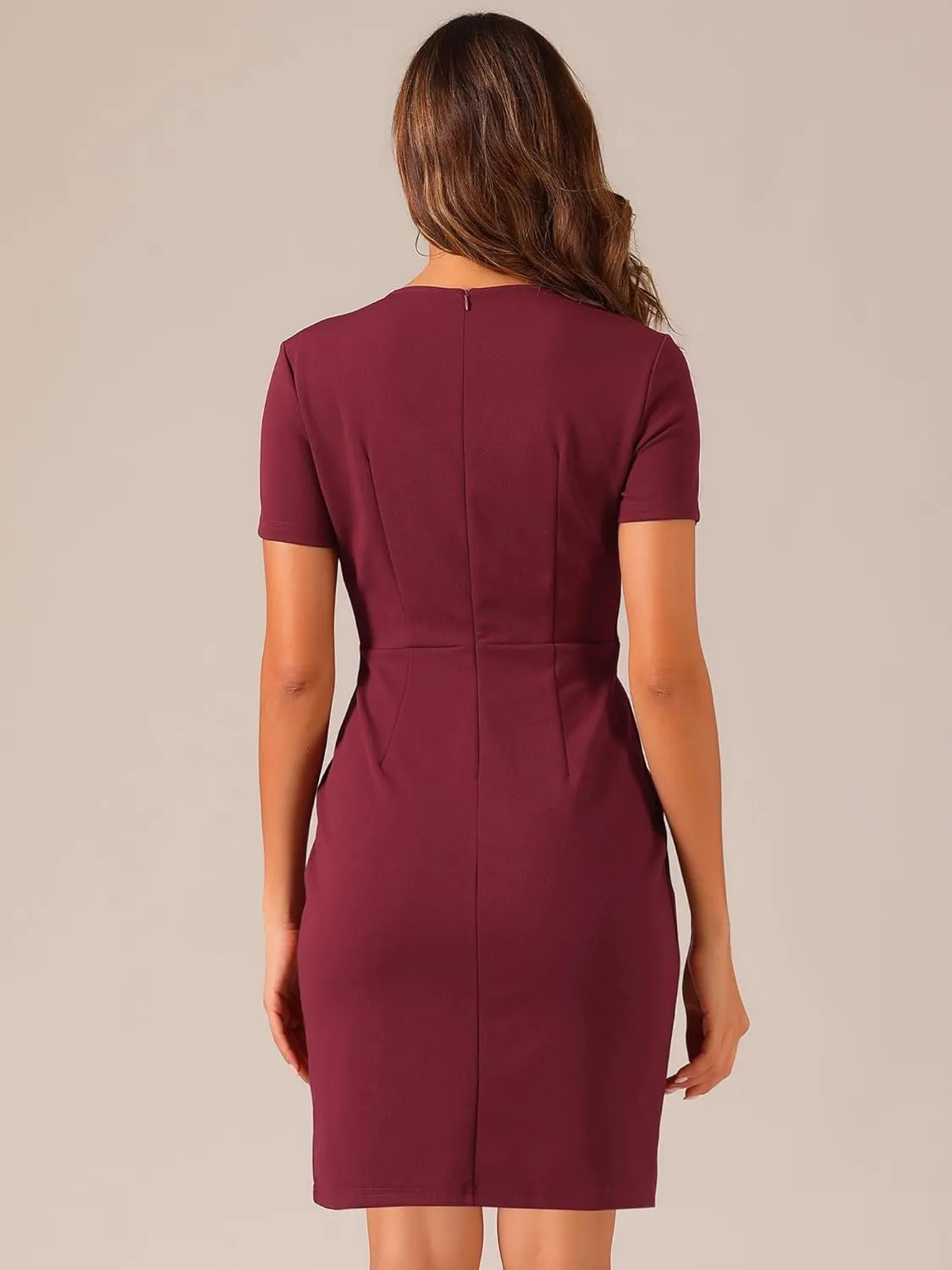Allegra K Short Sleeve Sheath Dress for Women's Business Casual Bodycon Pencil Dress