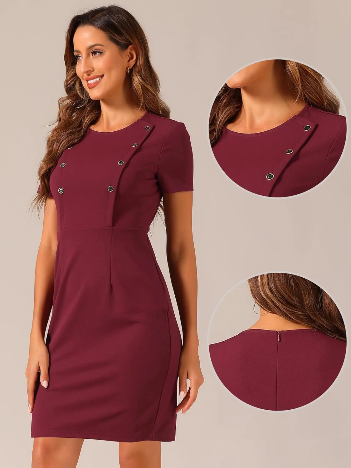 Allegra K Short Sleeve Sheath Dress for Women's Business Casual Bodycon Pencil Dress