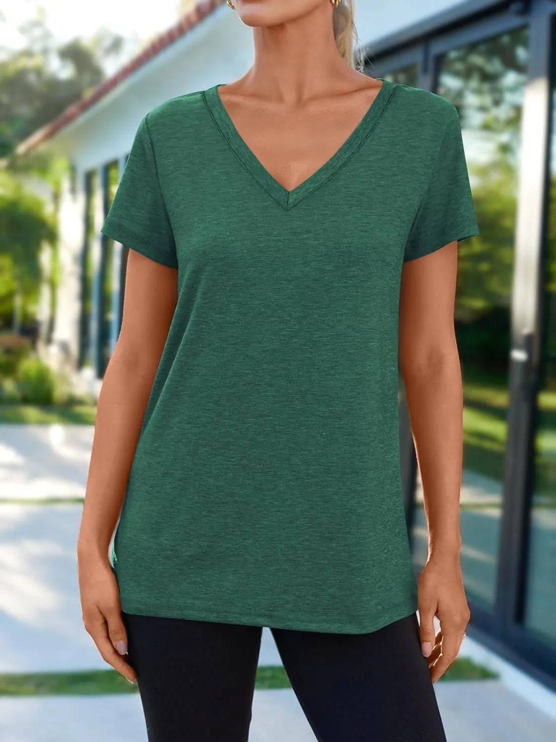 AUTOMET T-Shirts Short Sleeve V Neck Tees Tops for Women Fashion Trendy Lightweight Soft Casual Summer Outfits Clothes 2025