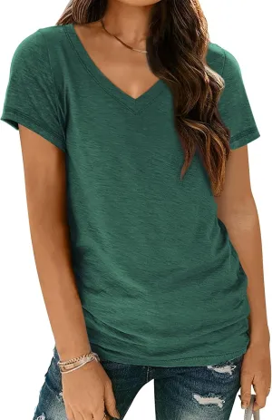 AUTOMET T-Shirts Short Sleeve V Neck Tees Tops for Women Fashion Trendy Lightweight Soft Casual Summer Outfits Clothes 2025