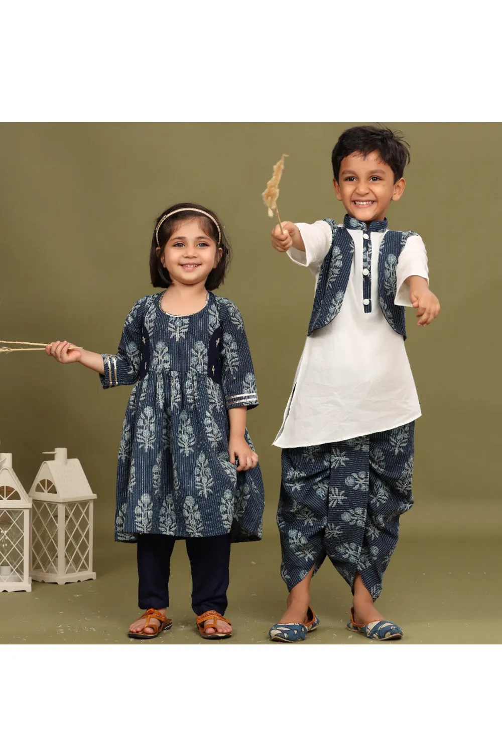 Blue floral printed kurti with churidar sets