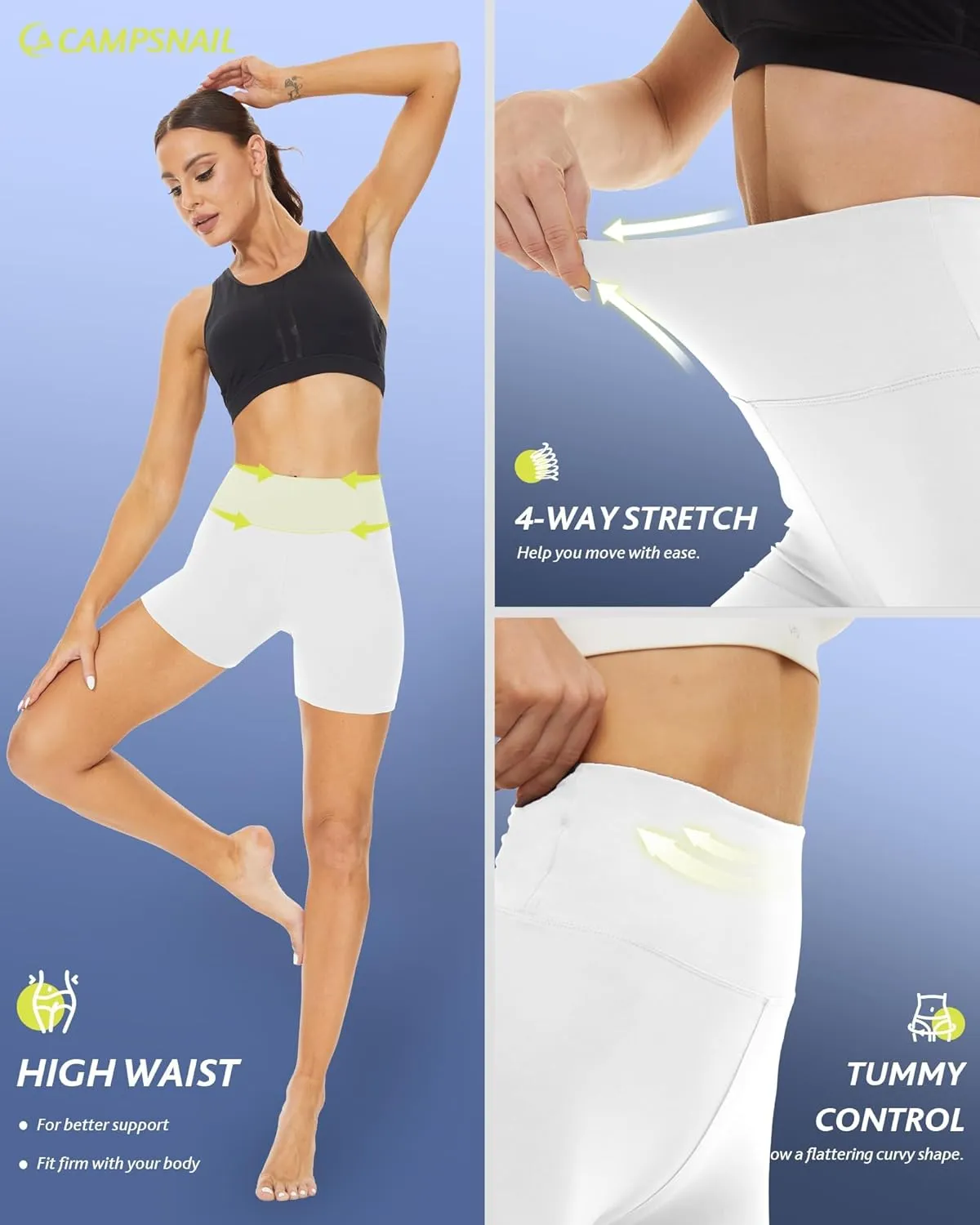 CAMPSNAIL Workout Biker Shorts Women - 3"/5"/8" High Waisted Tummy Control Spandex Booty Volleyball Shorts for Yoga Dance