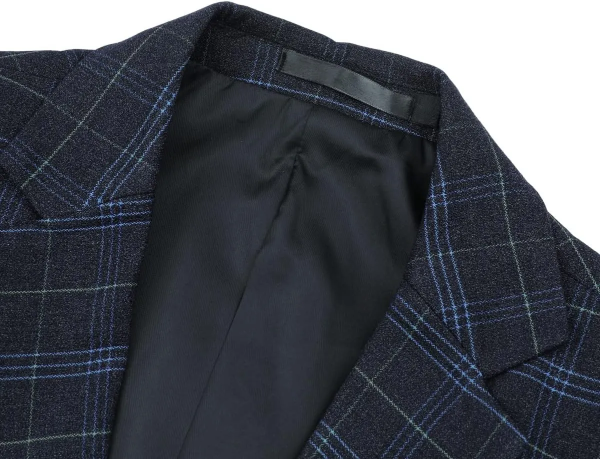 Cloudstyle Mens 3-Piece Plaid Suit Set Modern Fit Jacket Tux Blazer Vest Pants