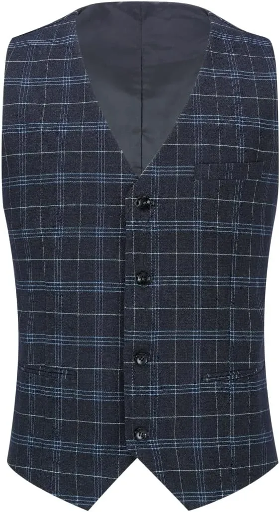 Cloudstyle Mens 3-Piece Plaid Suit Set Modern Fit Jacket Tux Blazer Vest Pants
