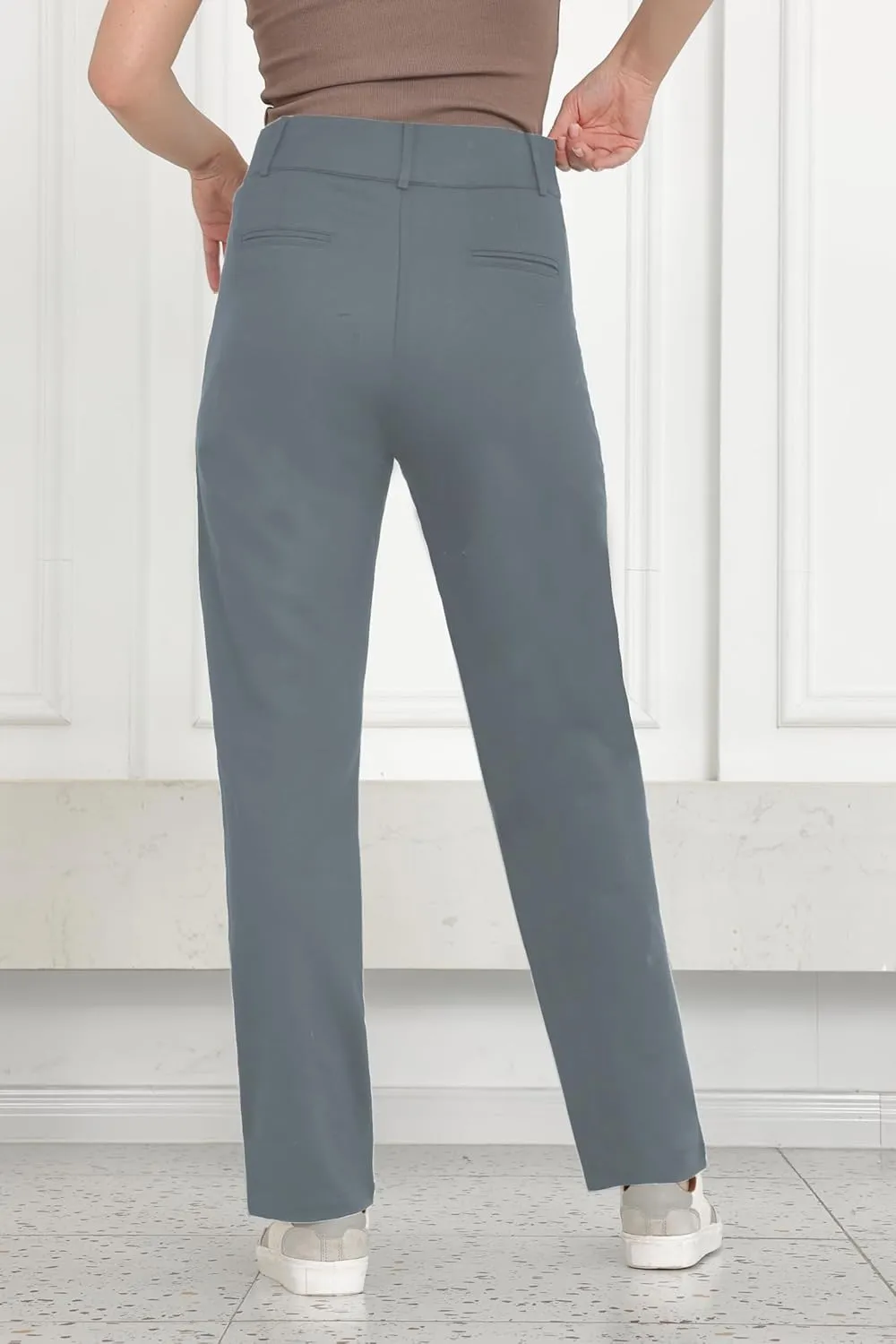 Dress Pants for Women Work Straight Pants with Pockets High Waisted Casual Business Slacks 29" Inseam Pull On Trousers