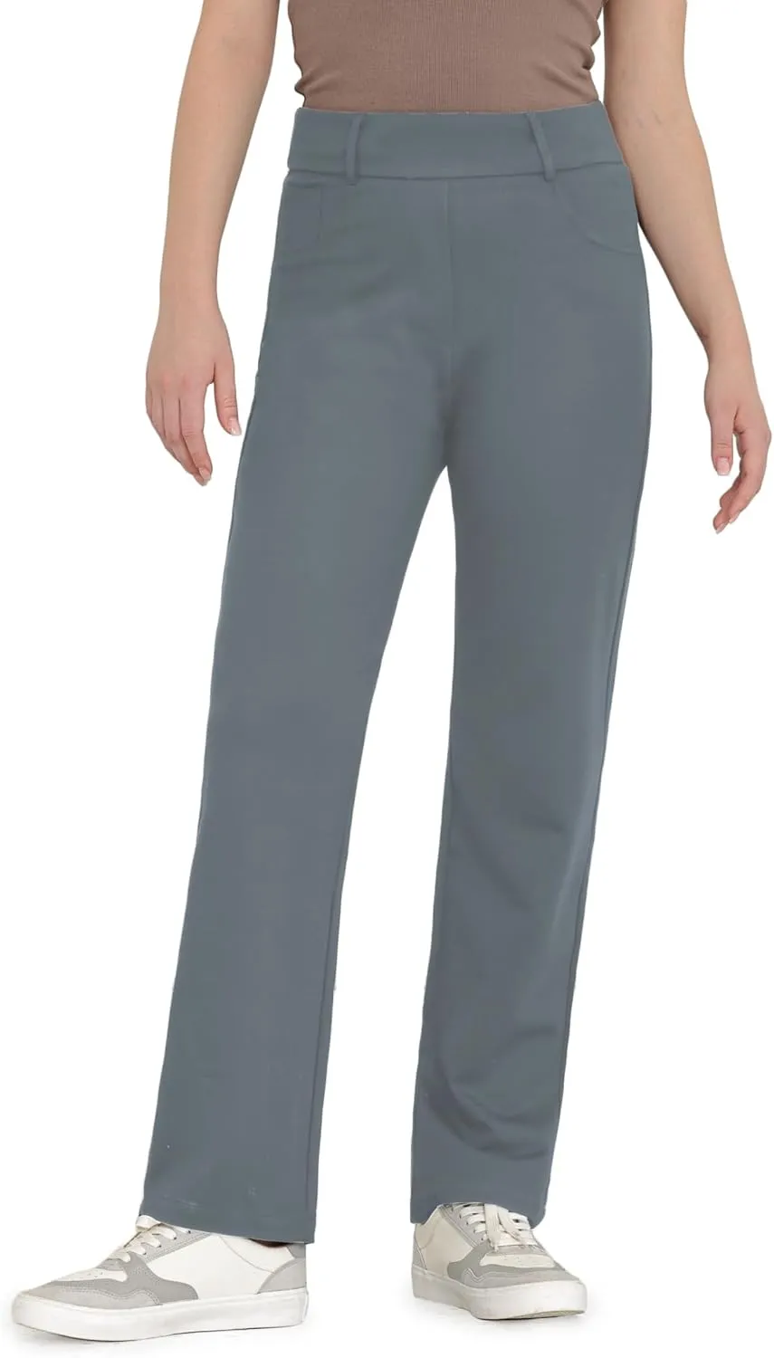Dress Pants for Women Work Straight Pants with Pockets High Waisted Casual Business Slacks 29" Inseam Pull On Trousers