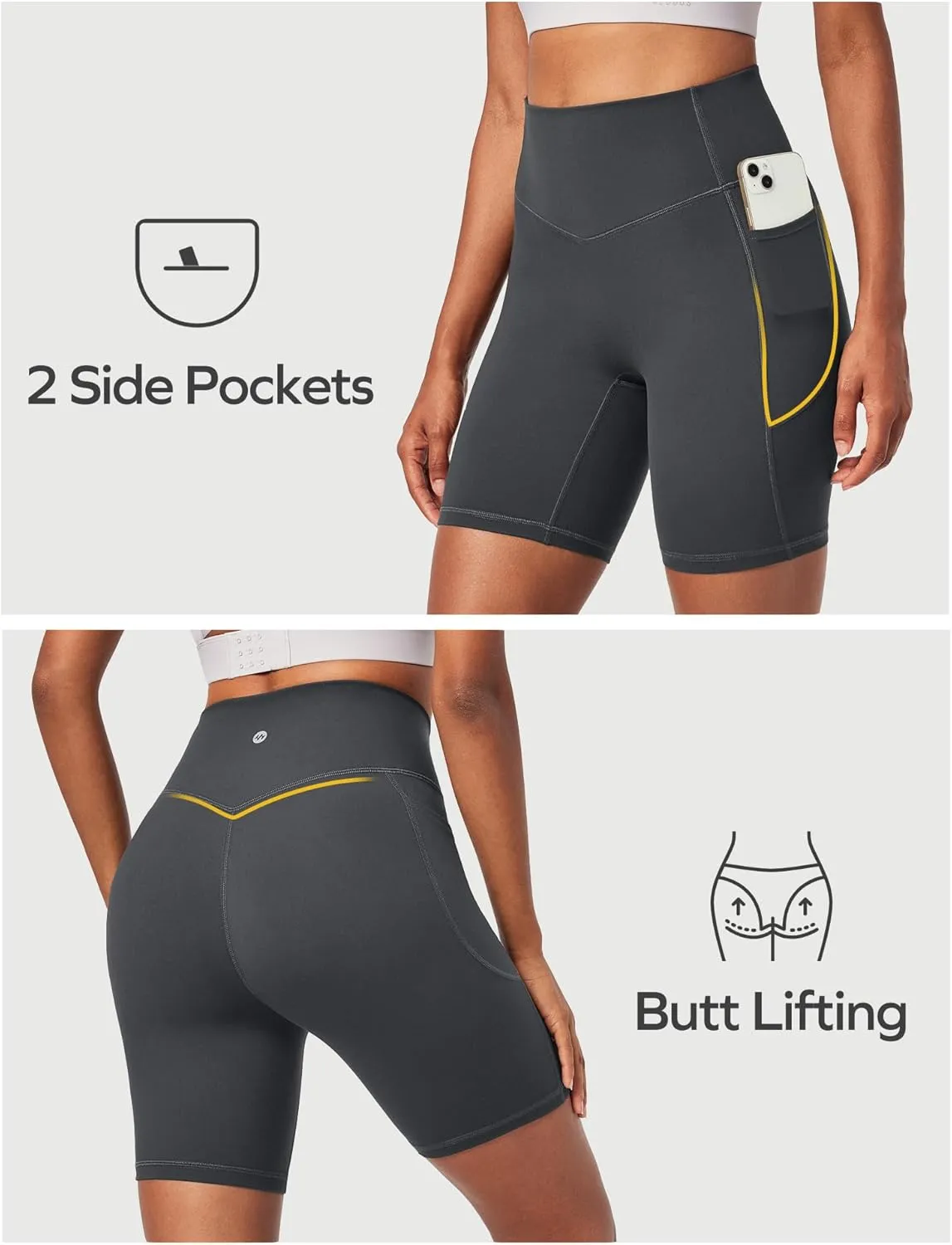 Ewedoos Compression Shorts for Women Spandex Biker Shorts Women Tummy Control with Pockets 6" No Front Seam Yoga Gym Workout
