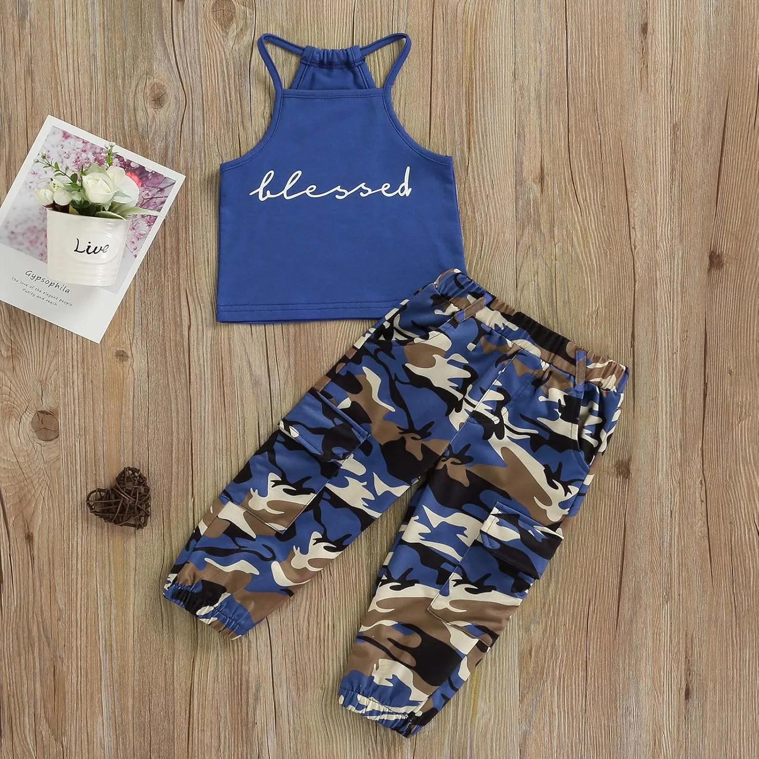 fhutpw Baby Toddler Kids Girls Clothes Sets 2pcs Halter Sleeveless Top & Camouflage Pants Sets Vest Outfits