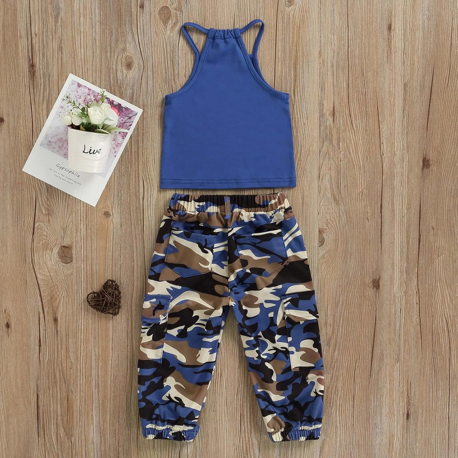 fhutpw Baby Toddler Kids Girls Clothes Sets 2pcs Halter Sleeveless Top & Camouflage Pants Sets Vest Outfits