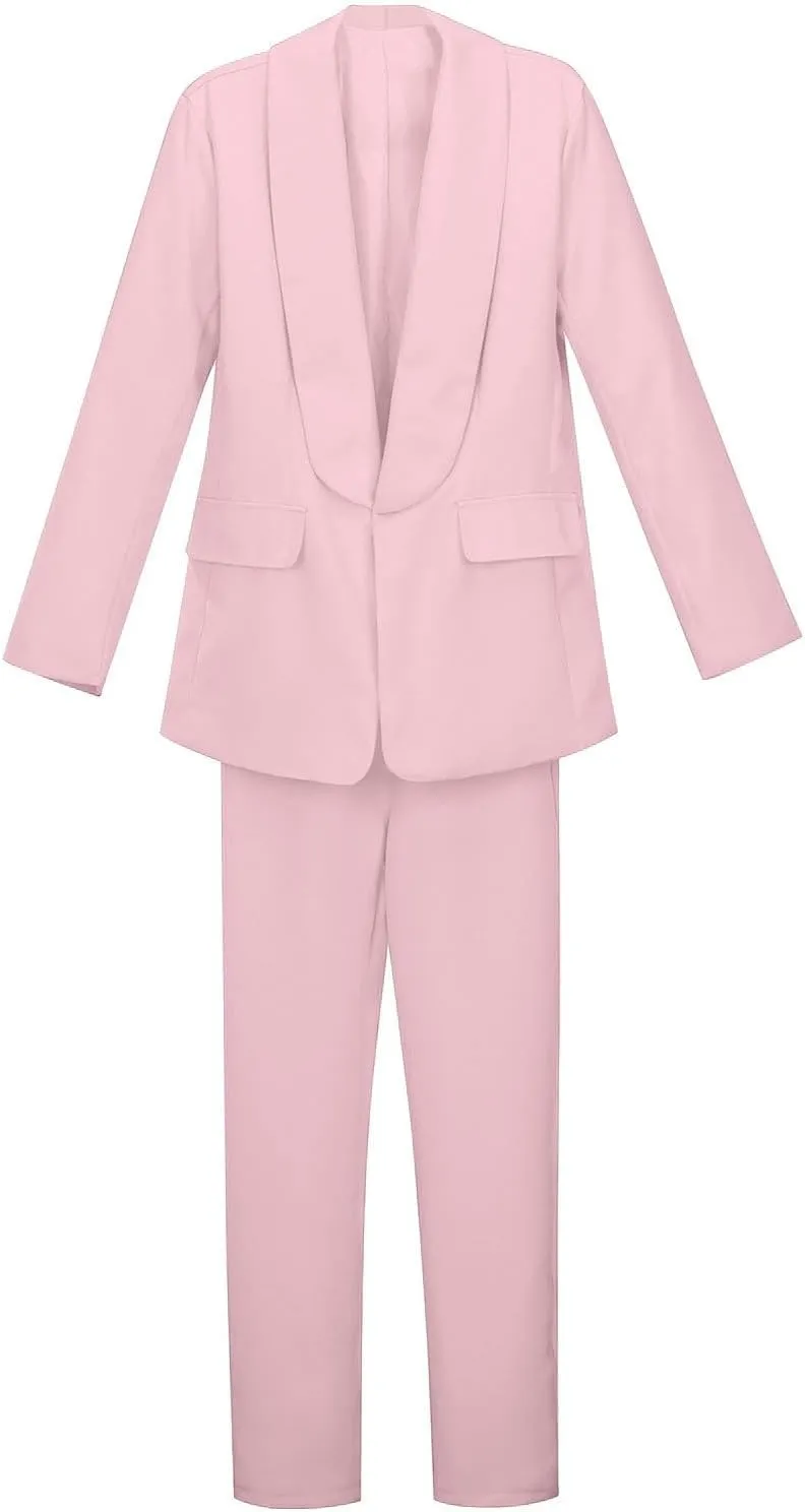 Girl's 2 Piece Blazer Set School Button Front Long Sleeve Blazer and Long Pants Suit Lapel Collar Girls Jackets Sets