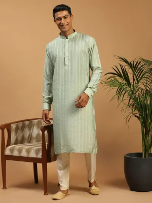 Jashvi Men's Green Sequined Kurta Pant Set