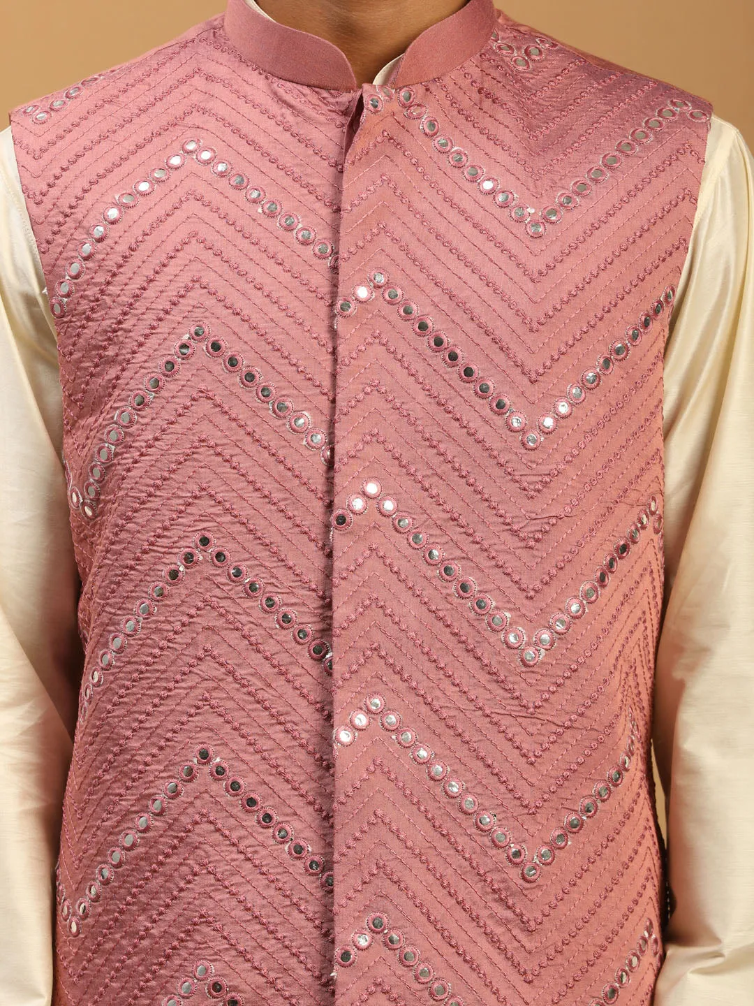 Jashvi Men's Onion Mirror Jacket With Kurta Pant Set
