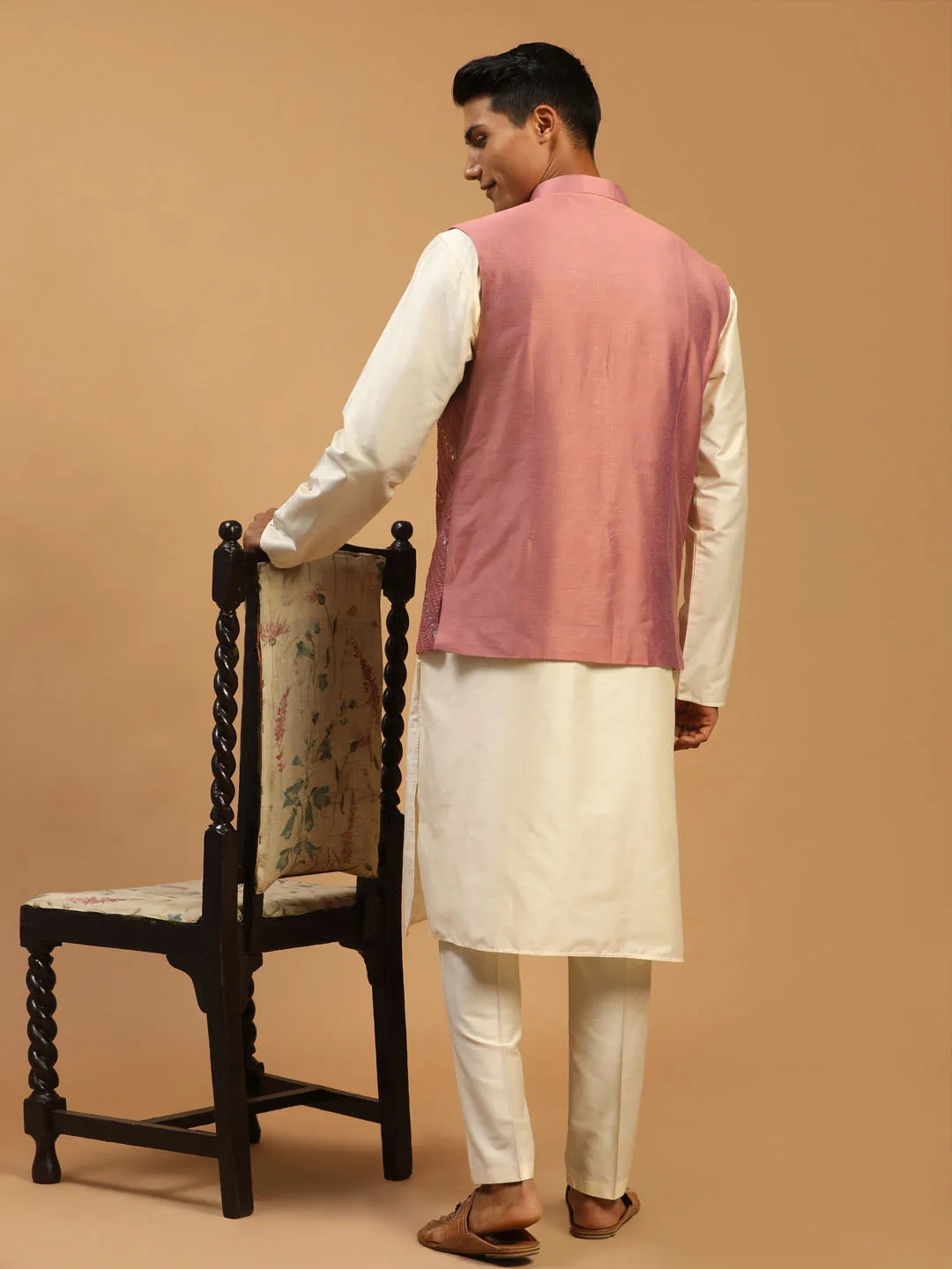 Jashvi Men's Onion Mirror Jacket With Kurta Pant Set