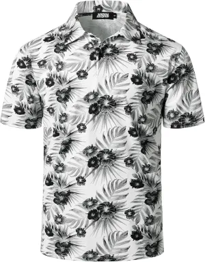 JOGAL Mens Golf Polo Shirts Short Sleeve Dry Fit Performance Moisture Wicking Printed Summer T-Shirt