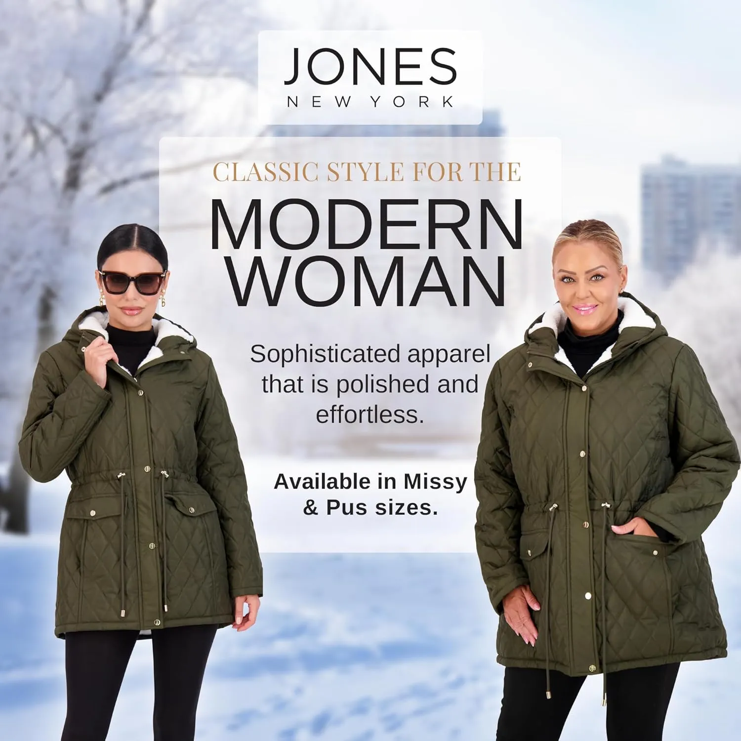 Jones NY Diamond-Quilted Jacket Anorak with Fur Lining - Winter Coats for Women, Black