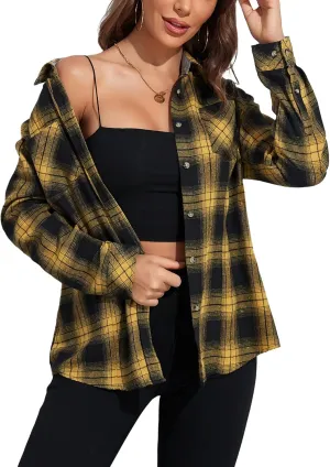 KevaMolly Plaid Flannel Shirts for Women Loose Fit Boyfriend Button Down Shirt Long Sleeve Casual Flannel Blouse Tops