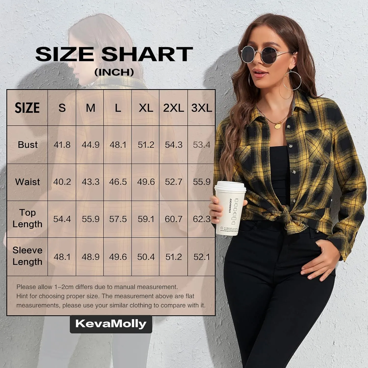 KevaMolly Plaid Flannel Shirts for Women Loose Fit Boyfriend Button Down Shirt Long Sleeve Casual Flannel Blouse Tops