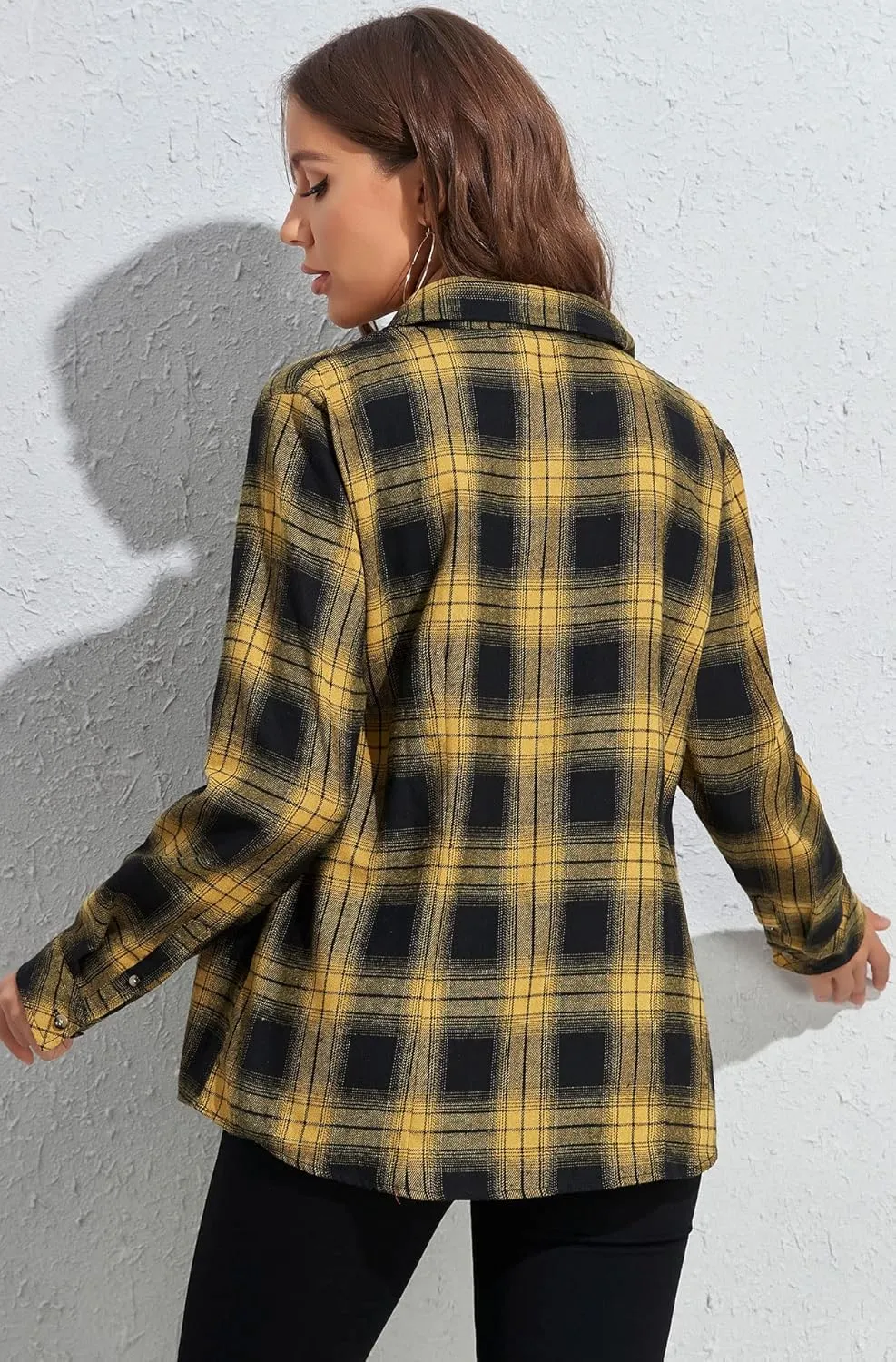 KevaMolly Plaid Flannel Shirts for Women Loose Fit Boyfriend Button Down Shirt Long Sleeve Casual Flannel Blouse Tops