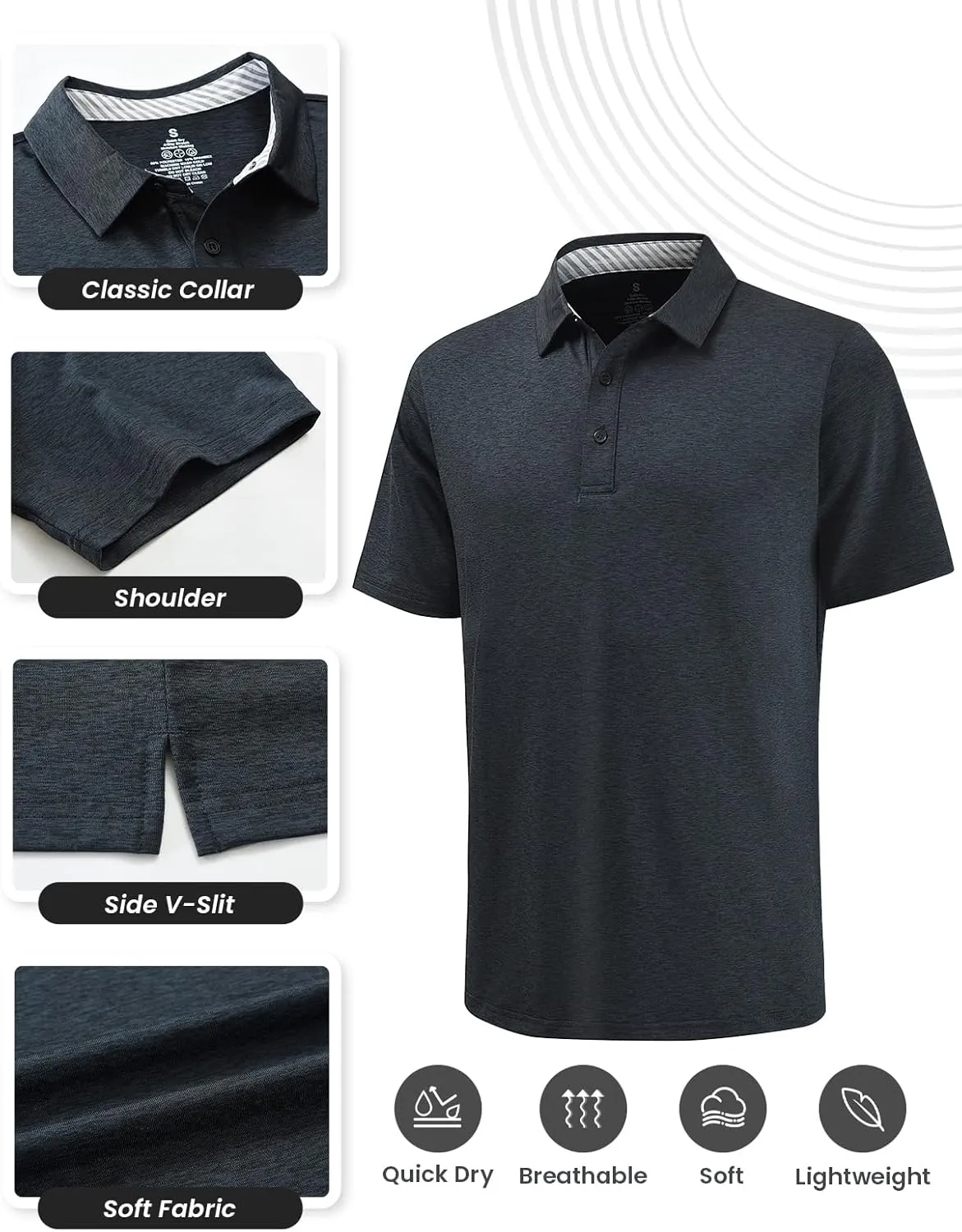 Men's Quick Dry Golf Polo Shirt Moisture Wicking Performance Short Sleeve Athletic Golf Shirts for Men