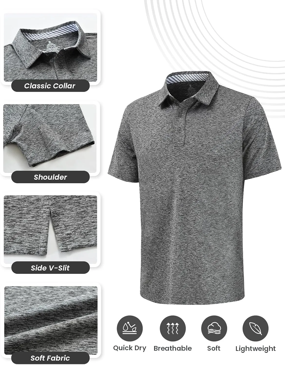Men's Quick Dry Golf Polo Shirt Moisture Wicking Performance Short Sleeve Athletic Golf Shirts for Men