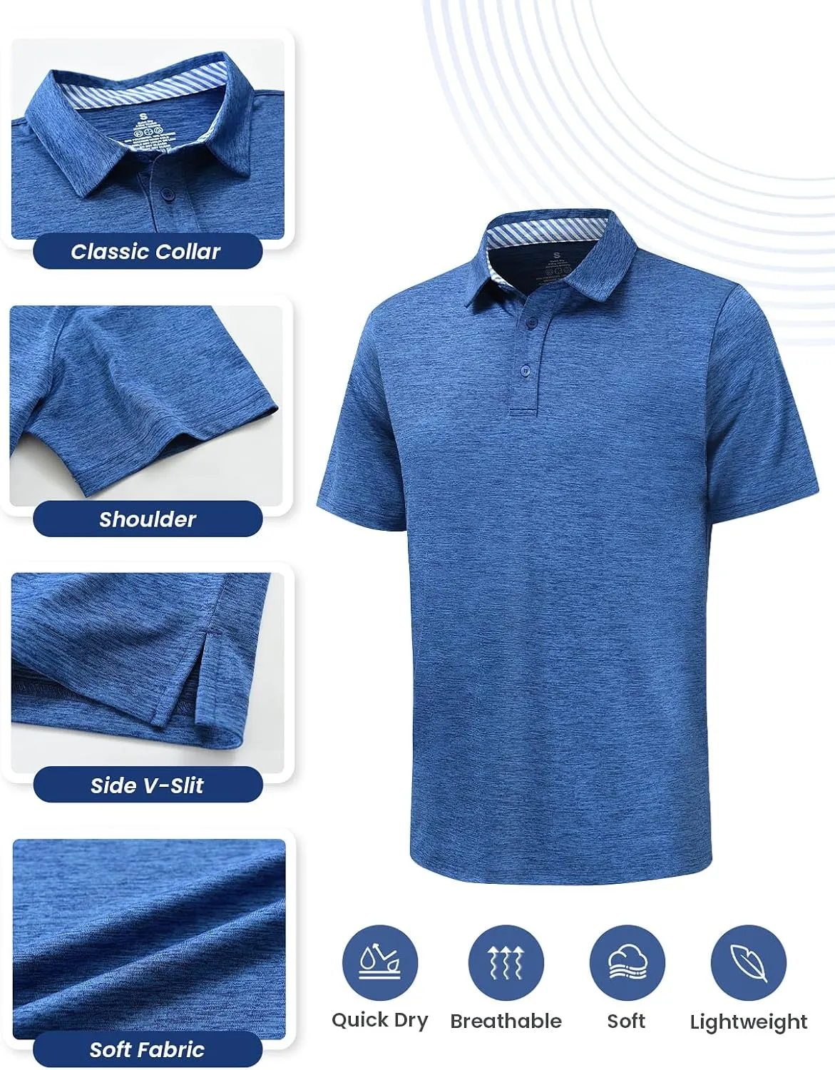 Men's Quick Dry Golf Polo Shirt Moisture Wicking Performance Short Sleeve Athletic Golf Shirts for Men