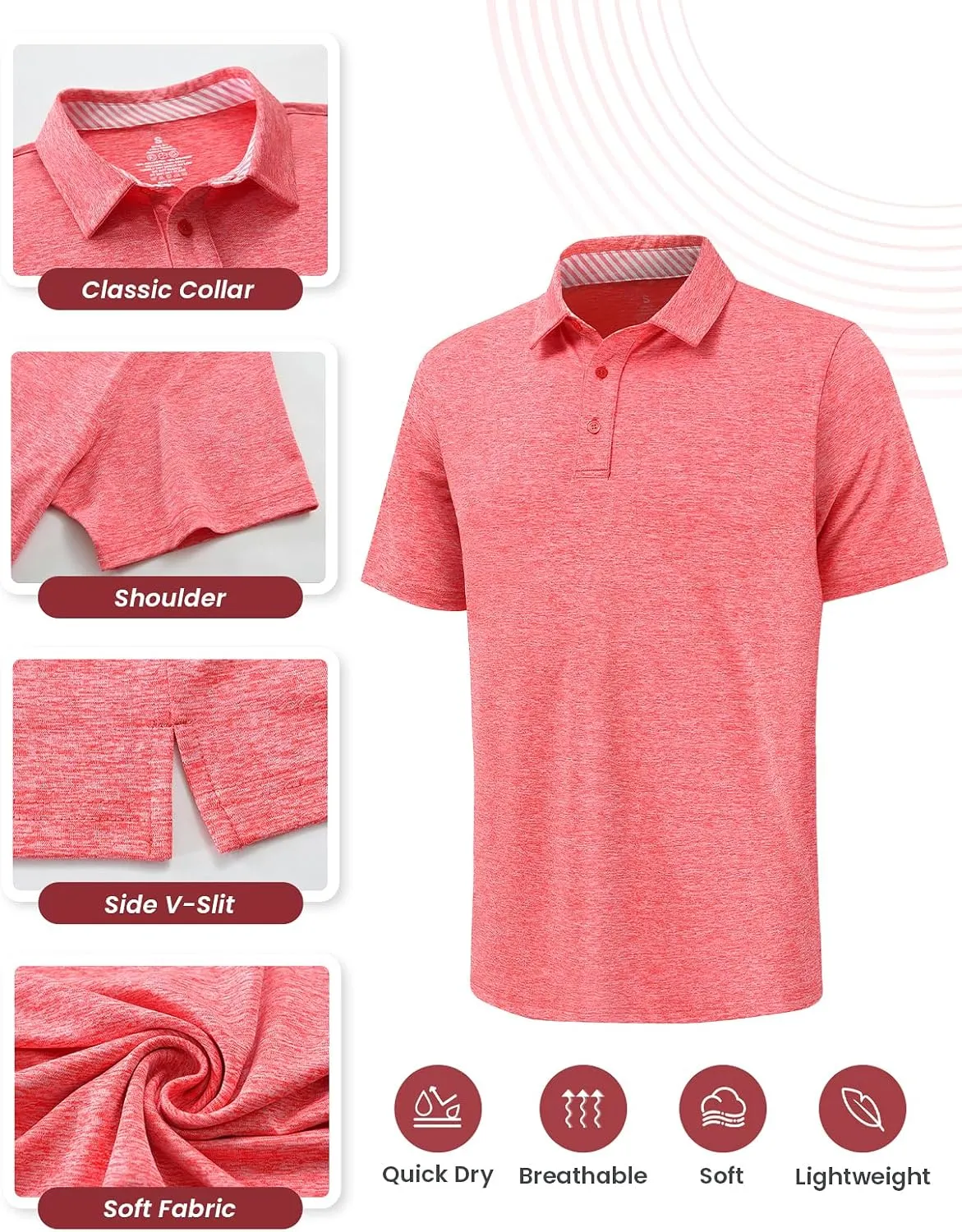 Men's Quick Dry Golf Polo Shirt Moisture Wicking Performance Short Sleeve Athletic Golf Shirts for Men