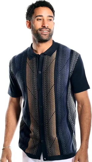 Mens Short Sleeve Knit Sports Shirt - Modern Polo Vintage Classics: Mlange Panel