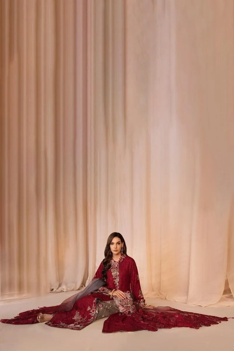 Nilofer Shahid - Carnation  flame - Flower Embroidered - 3 Piece