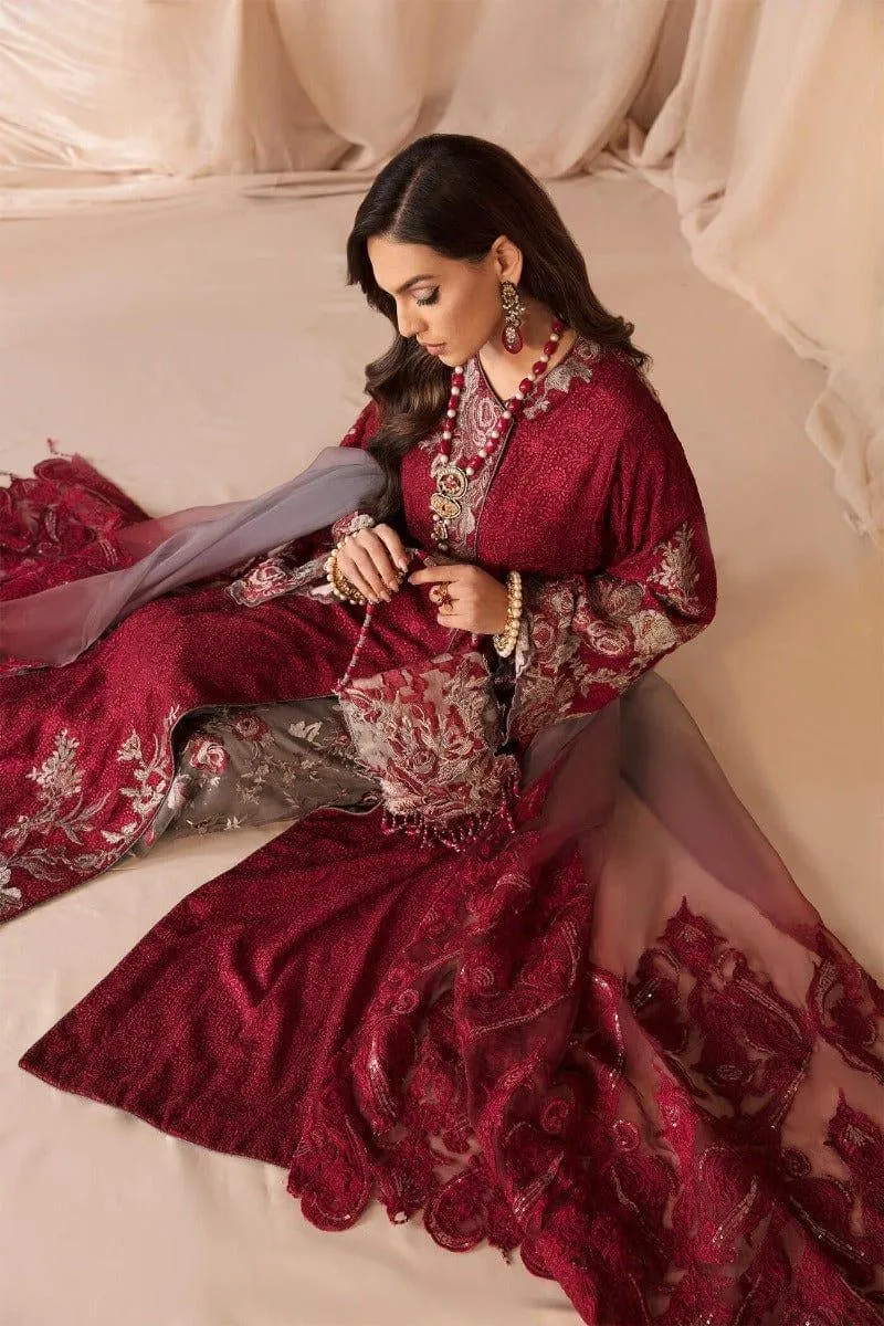 Nilofer Shahid - Carnation  flame - Flower Embroidered - 3 Piece