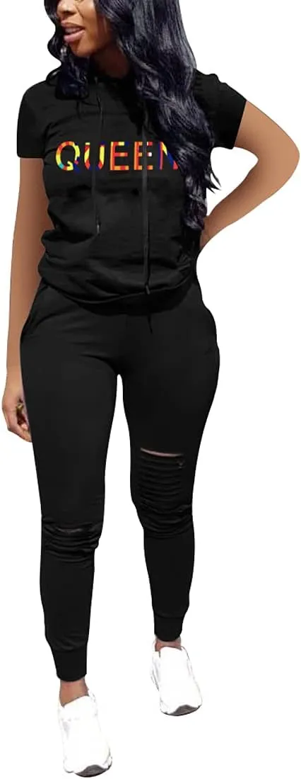 Nimsruc Two Piece Outfits for Women Short Sleeve Sweatsuit Casual Tracksuit