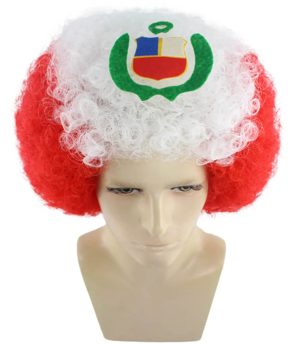 Peru Flag Sport Afro Wig |  Jumbo Red White Wig