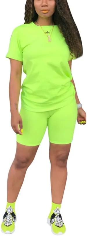 PINSV Women's 2 Piece Outfits Summer Printing Bodycon Short Pants Workout Sets