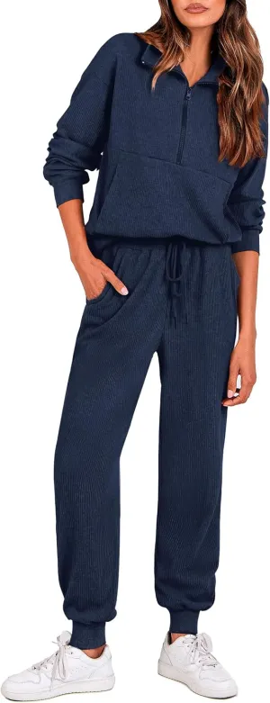 PRETTYGARDEN Womens 2 Piece Sweatsuits Set Long Sleeve Half Zip Pullover Sweatshirt Joggers Sweatpants Fall Outfits Tracksuit