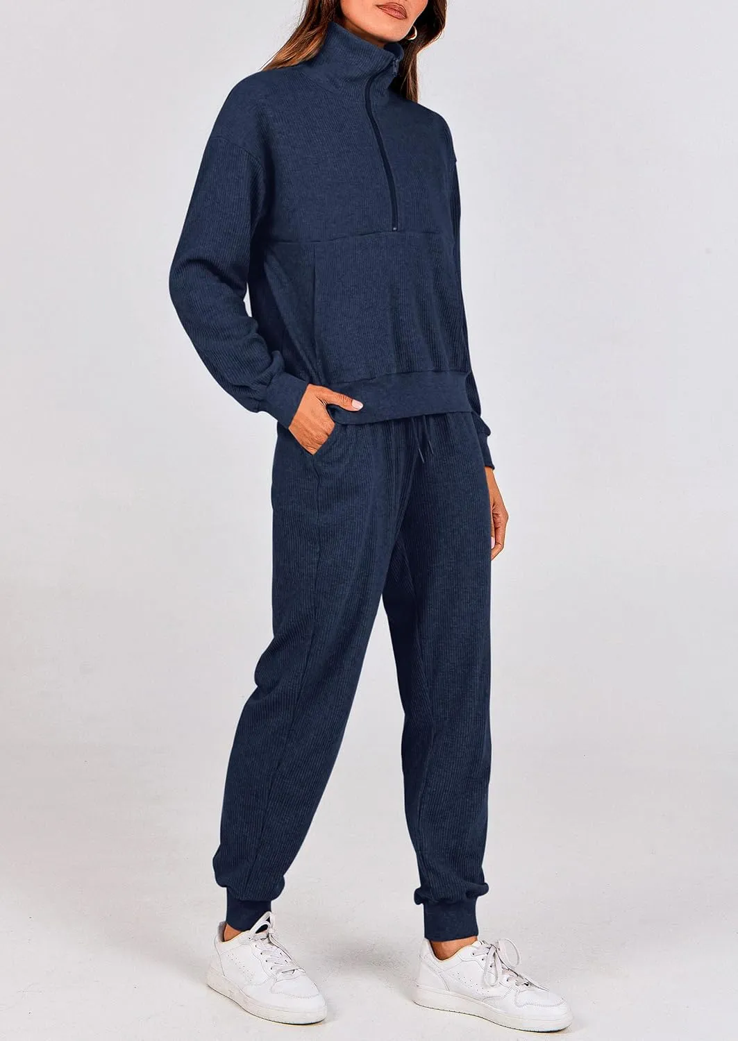 PRETTYGARDEN Womens 2 Piece Sweatsuits Set Long Sleeve Half Zip Pullover Sweatshirt Joggers Sweatpants Fall Outfits Tracksuit