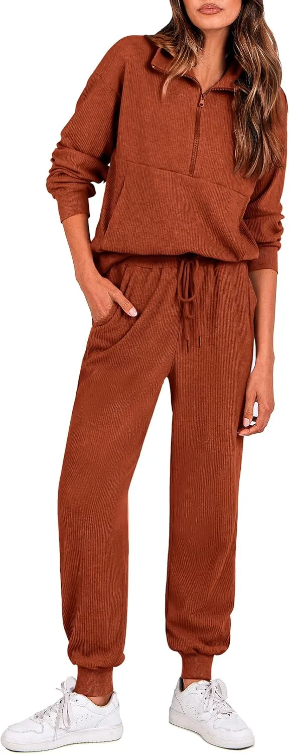 PRETTYGARDEN Womens 2 Piece Sweatsuits Set Long Sleeve Half Zip Pullover Sweatshirt Joggers Sweatpants Fall Outfits Tracksuit
