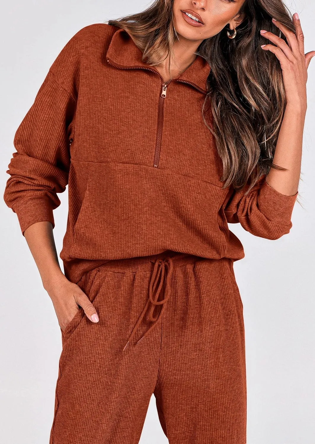 PRETTYGARDEN Womens 2 Piece Sweatsuits Set Long Sleeve Half Zip Pullover Sweatshirt Joggers Sweatpants Fall Outfits Tracksuit