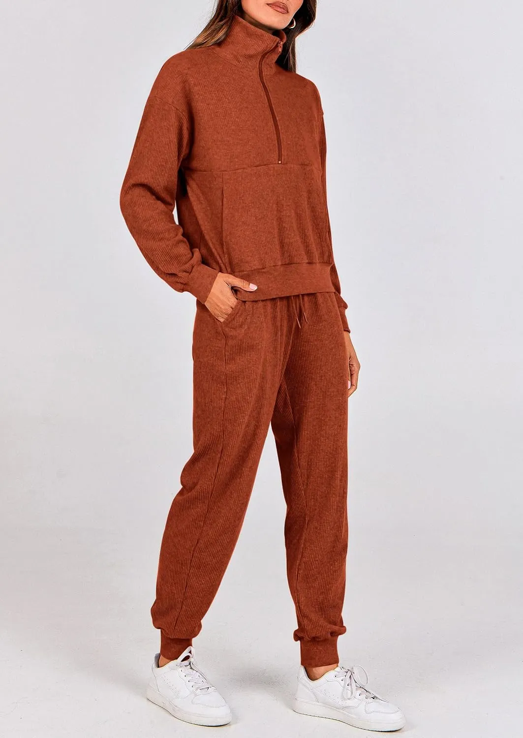 PRETTYGARDEN Womens 2 Piece Sweatsuits Set Long Sleeve Half Zip Pullover Sweatshirt Joggers Sweatpants Fall Outfits Tracksuit