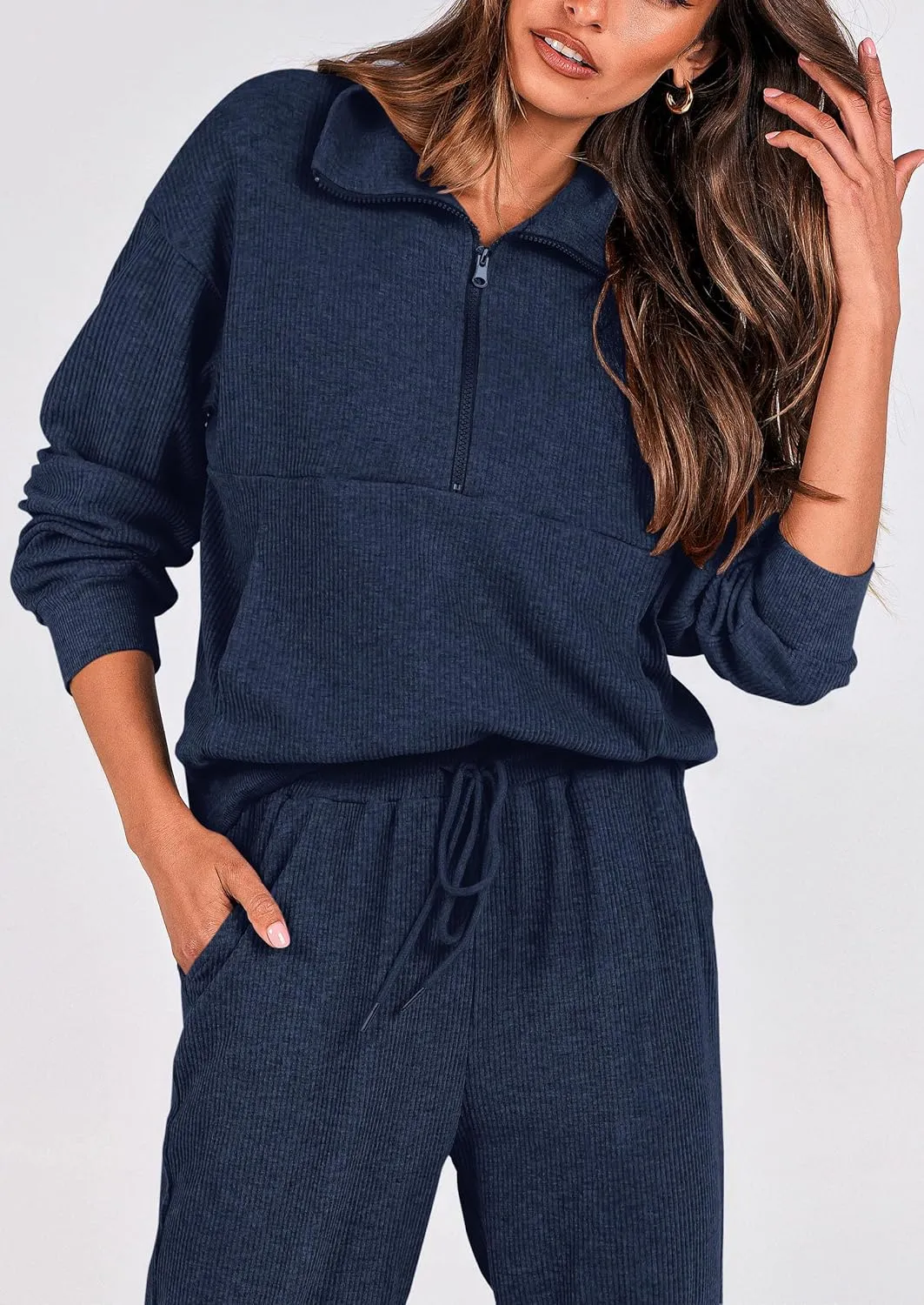 PRETTYGARDEN Womens 2 Piece Sweatsuits Set Long Sleeve Half Zip Pullover Sweatshirt Joggers Sweatpants Fall Outfits Tracksuit