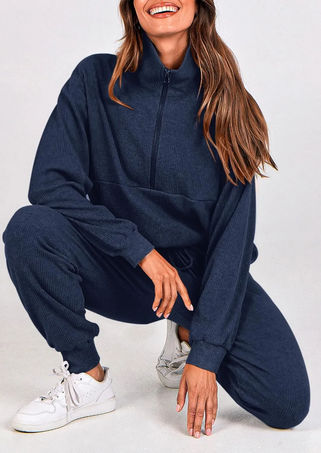 PRETTYGARDEN Womens 2 Piece Sweatsuits Set Long Sleeve Half Zip Pullover Sweatshirt Joggers Sweatpants Fall Outfits Tracksuit