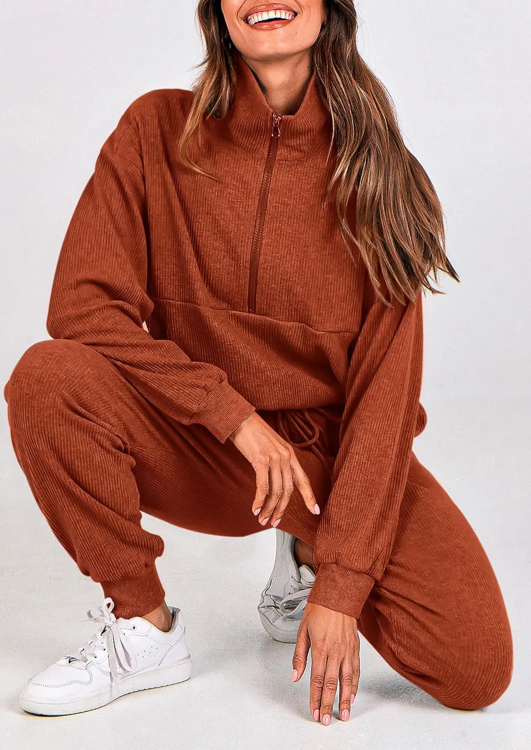 PRETTYGARDEN Womens 2 Piece Sweatsuits Set Long Sleeve Half Zip Pullover Sweatshirt Joggers Sweatpants Fall Outfits Tracksuit
