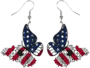 Red White Blue Patriotic Dangle Earrings July 4th Acrylic USA Star Heart Drop Stud Earrings Independence Day Party Gifts for Women