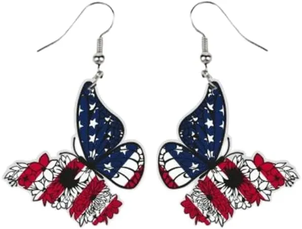 Red White Blue Patriotic Dangle Earrings July 4th Acrylic USA Star Heart Drop Stud Earrings Independence Day Party Gifts for Women