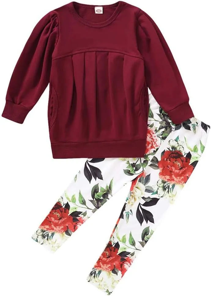 Ritatte Toddler Girls Clothes Winter Warm Long Sleeve Tops Long Pants Suit Kids Soft Cotton Fall Outfits 2Pcs Set