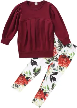 Ritatte Toddler Girls Clothes Winter Warm Long Sleeve Tops Long Pants Suit Kids Soft Cotton Fall Outfits 2Pcs Set