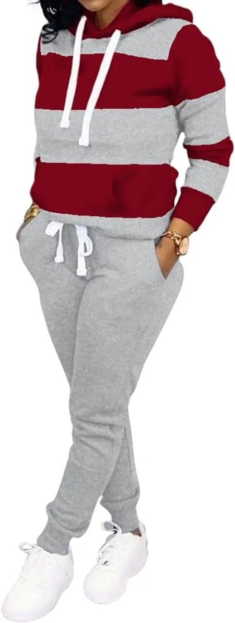 TOPONSKY Womens 2 Piece Tracksuit Long Sleeve Warm Up Outfit Patchwork Pants Set