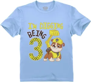 Tstars Rubble 3rd Birthday Boy Digging Being 3 Shirt Gifts for Three Years Old Boys Bday Paw Patrol Toddler Kids T-Shirt