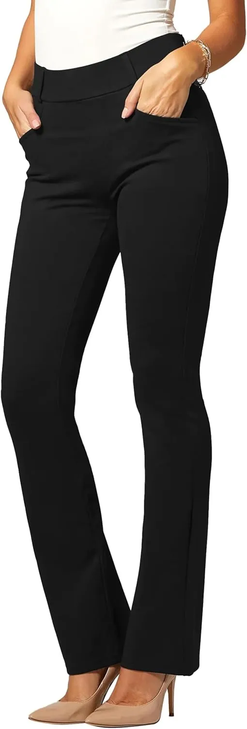 Women's Dress Pants - Wear to Work - Tummy Control Stretch - Pockets & Belt Loops - Bootcut (Available in Plus Size)