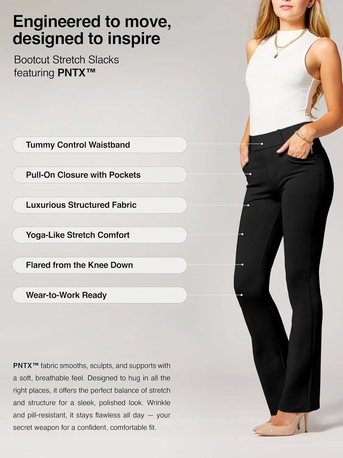 Women's Dress Pants - Wear to Work - Tummy Control Stretch - Pockets & Belt Loops - Bootcut (Available in Plus Size)