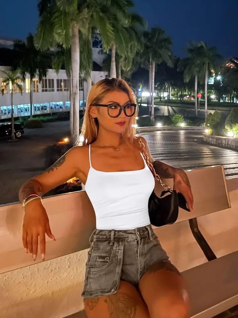 YMDUCH Women's Sexy Sleeveless Criss Cross Backless Cami Bodycon Bodysuit Tops